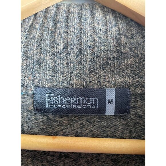 Fisherman Out Of Ireland Men's lambswool Argyle Sweater Size M gray blue 1/4 zip - Picture 9 of 14